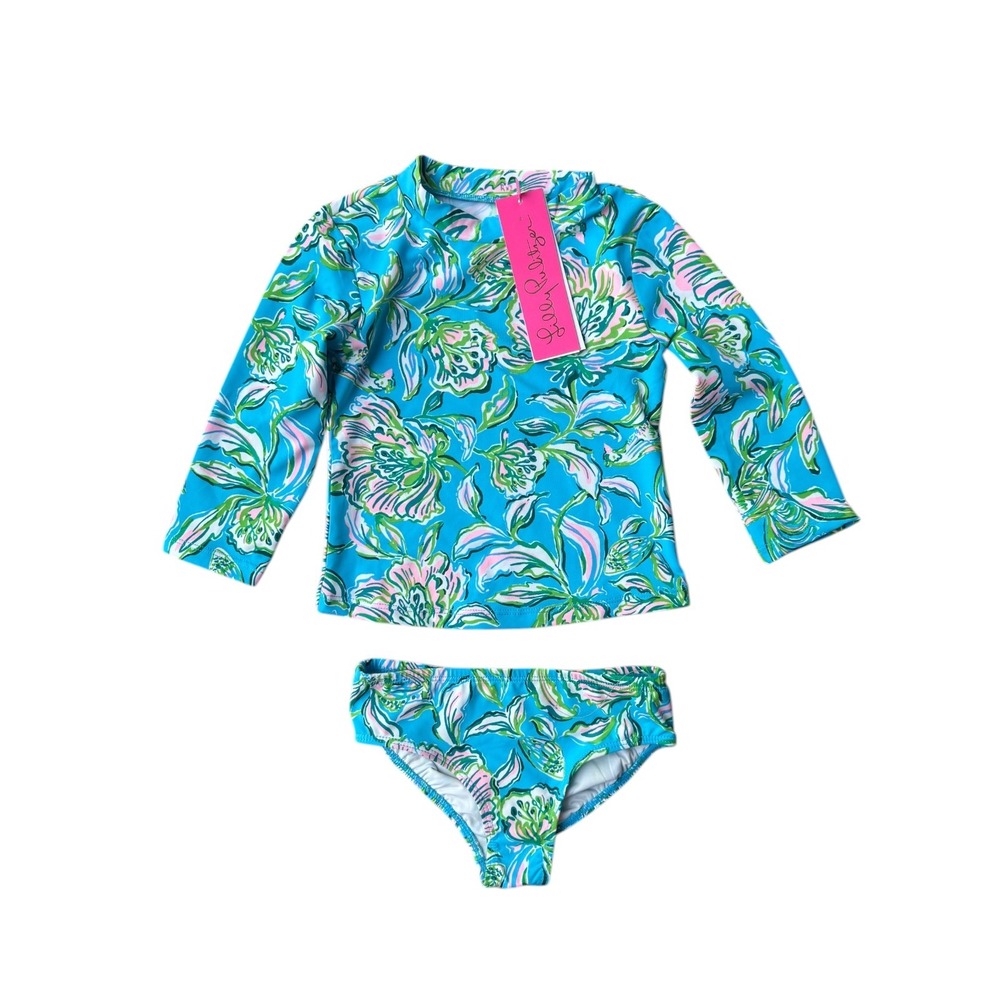 Lilly Pulitzer Kids Bobby Rashguard Set Cumulus Blue Floral Size 4